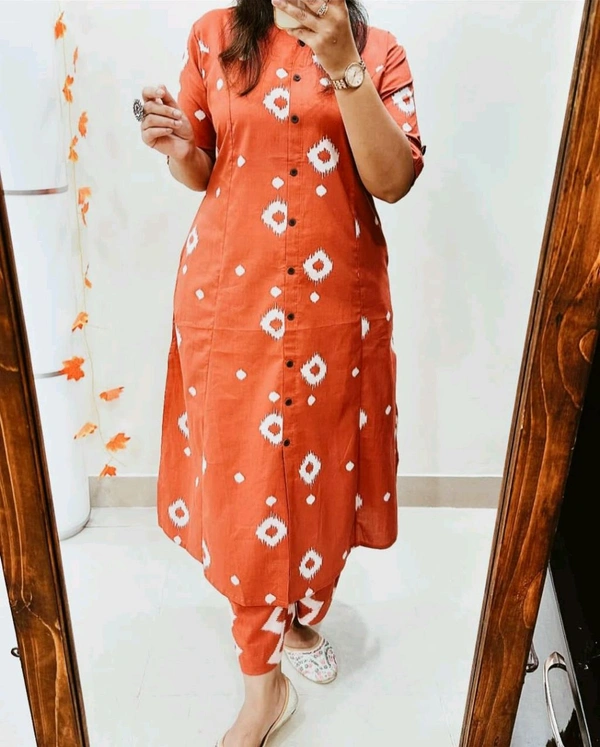 LCW 5666 *New Premium Designer  Fine cotton kurti Pant set* - Orange, M-38
