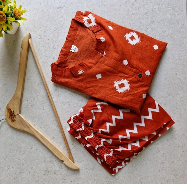 LCW 5666 *New Premium Designer  Fine cotton kurti Pant set* - Orange, M-38