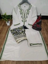 LCW 5668 Nrw cotton kurta pant and khadi silk ikkat print  Dupatta set Work: Machine thread embroidery  - M-38