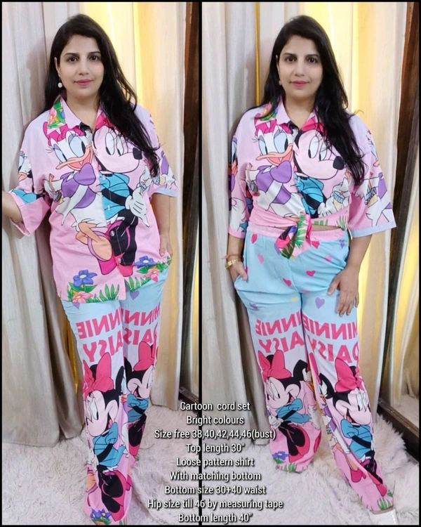 KD18  5669 Cartoon  cord set
Bright colours Loose pattern shirt
 - Pink, 3XL-46