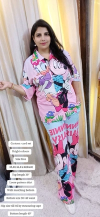 KD18  5669 Cartoon  cord set
Bright colours Loose pattern shirt
 - Pink, 3XL-46