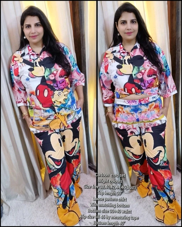 KD18  5669 Cartoon  cord set
Bright colours Loose pattern shirt
 - Red, L-40
