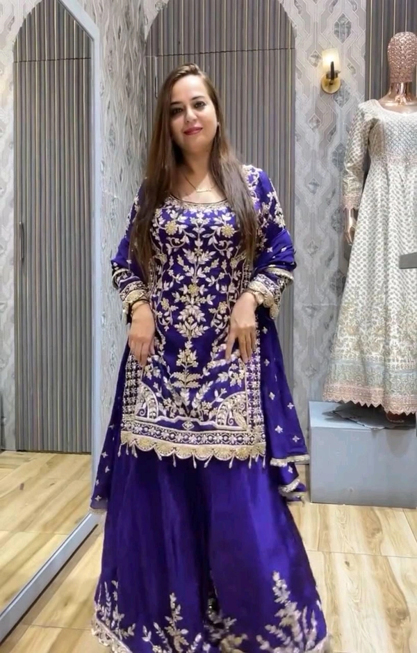 DSS 5671 NEW CHINON SILK SHARARRA
EMBROIDERY CODDING SIQUNCE WITH WORK
 - 2XL-44