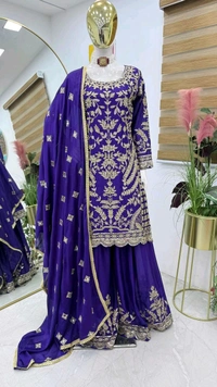 DSS 5671 NEW CHINON SILK SHARARRA
EMBROIDERY CODDING SIQUNCE WITH WORK
 - 2XL-44