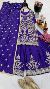DSS 5671 NEW CHINON SILK SHARARRA
EMBROIDERY CODDING SIQUNCE WITH WORK
 - 2XL-44