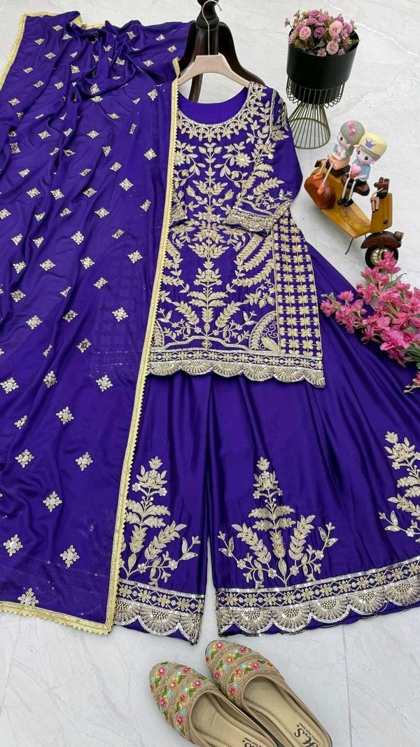 DSS 5671 NEW CHINON SILK SHARARRA
EMBROIDERY CODDING SIQUNCE WITH WORK
 - 2XL-44