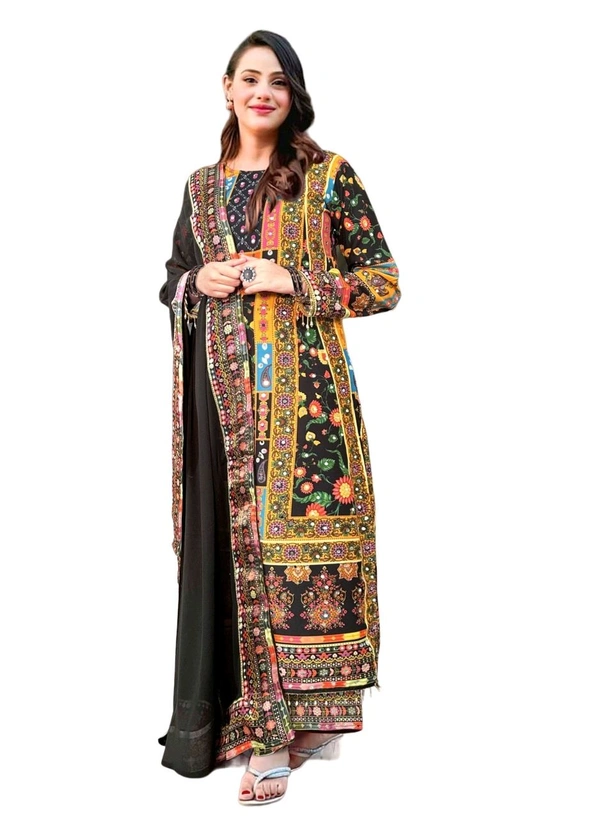 ARM 5672  HEAVY FANCY MUSLIN  PAKISTANI SUIT  WITH DUPATTA SET REAL MIRROR WORK  - Black, L-40