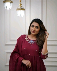 LCW 5673 *_New design  cotton suit sets  -Beautifull floral embroidery work  - Maroon, M-38