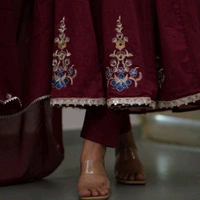 LCW 5673 *_New design  cotton suit sets  -Beautifull floral embroidery work  - Maroon, M-38