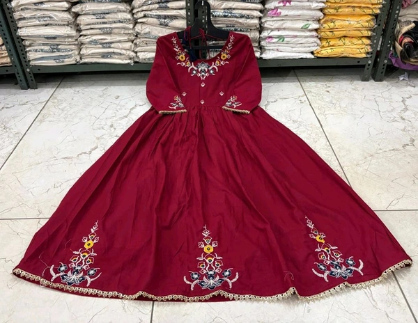 LCW 5673 *_New design  cotton suit sets  -Beautifull floral embroidery work  - Maroon, L-40