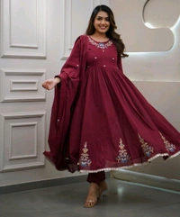 LCW 5673 *_New design  cotton suit sets  -Beautifull floral embroidery work  - Maroon, 2XL-44