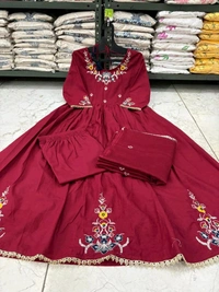 LCW 5673 *_New design  cotton suit sets  -Beautifull floral embroidery work  - Maroon, 2XL-44