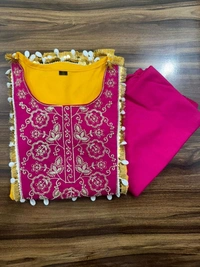 LCW 5676 NEW HAVE REYON SILK
 EMBROIDERY WORK KAFTAN WITH PANT
 EMBROIDERED WORK - Yellow, XL-42