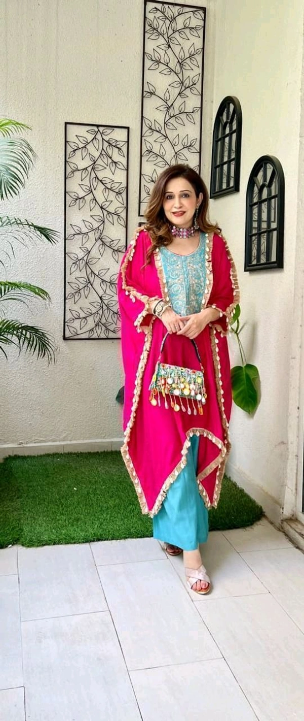 LCW 5676 NEW HAVE REYON SILK
 EMBROIDERY WORK KAFTAN WITH PANT
 EMBROIDERED WORK - pink, XL-42
