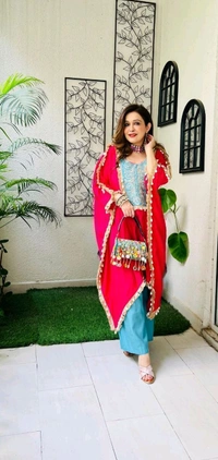 LCW 5676 NEW HAVE REYON SILK
 EMBROIDERY WORK KAFTAN WITH PANT
 EMBROIDERED WORK - pink, XL-42