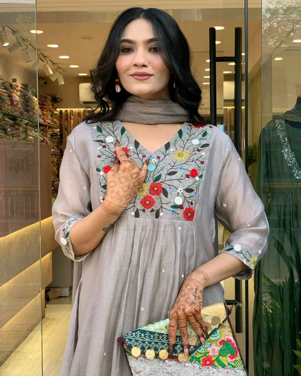 LCW 5677 New Very Beautiful 3ps Set Beautiful cotton fabric Anarkali kurti pant and dupatta. embroidery work - M-38