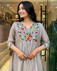 LCW 5677 New Very Beautiful 3ps Set Beautiful cotton fabric Anarkali kurti pant and dupatta. embroidery work - M-38
