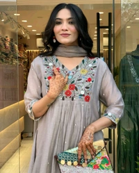 LCW 5677 New Very Beautiful 3ps Set Beautiful cotton fabric Anarkali kurti pant and dupatta. embroidery work - 2XL-44