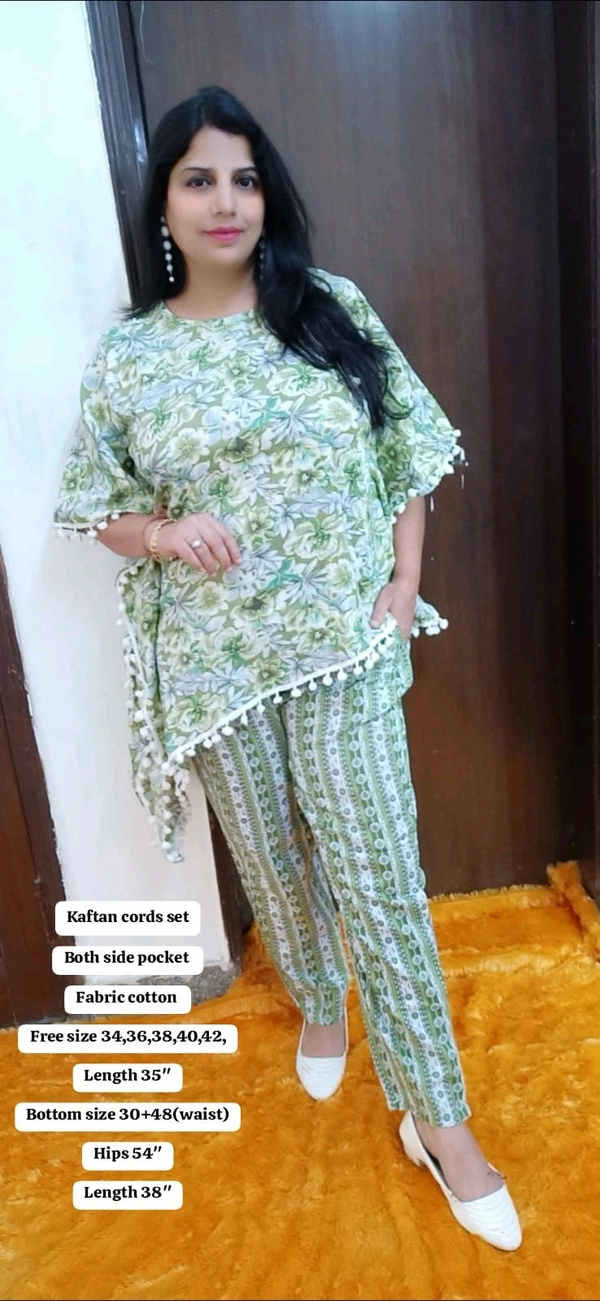 KD18  5678 Kaftan Cotton cords sets 
Both side pocket 
 - Green, 34