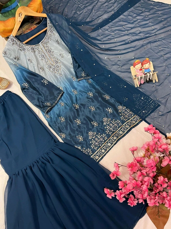 DSS 5679 GORGTTE  KURTI & SHARARA SET EMBROIDERY WITH DIAMOND WORK - M-38