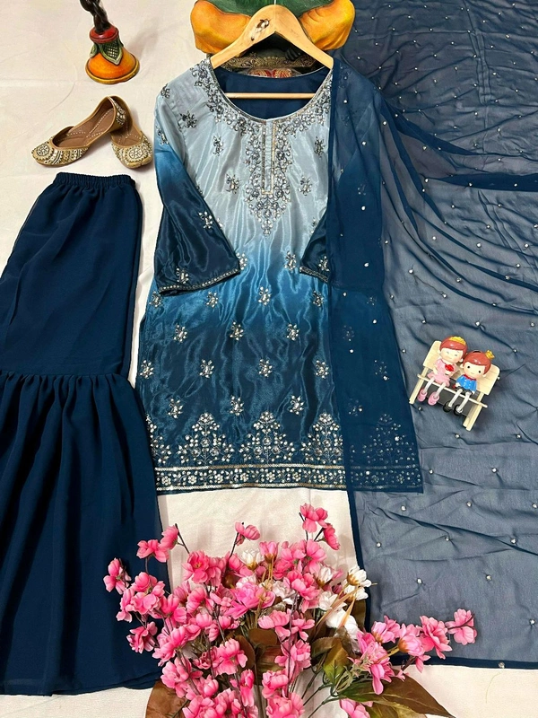 DSS 5679 GORGTTE  KURTI & SHARARA SET EMBROIDERY WITH DIAMOND WORK - M-38