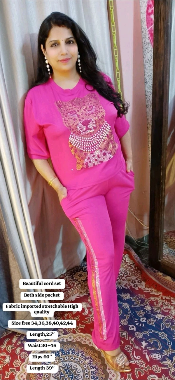 KD18  5680 Beautiful cord set Imported Stretchable 
Both side pocket  - Pink, 34