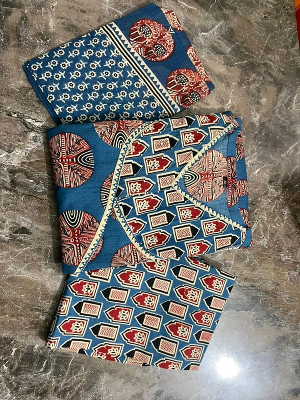 LCW 5681 *New lounch Cotton Print Flair Anarkali Suit  With Handwork  - Blue, XL-42