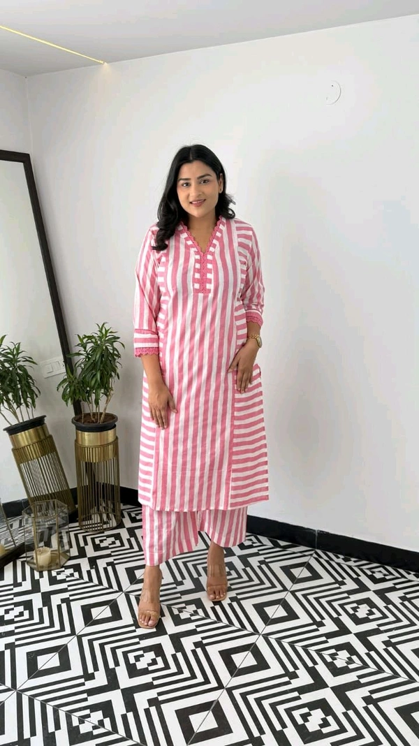 LCW 5682 *New We are Launching a* *beau comfortable
 Cotten Kurti With Pant  - Pink, XL-42