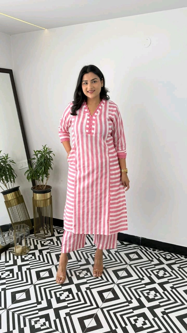 LCW 5682 *New We are Launching a* *beau comfortable
 Cotten Kurti With Pant  - Pink, XL-42