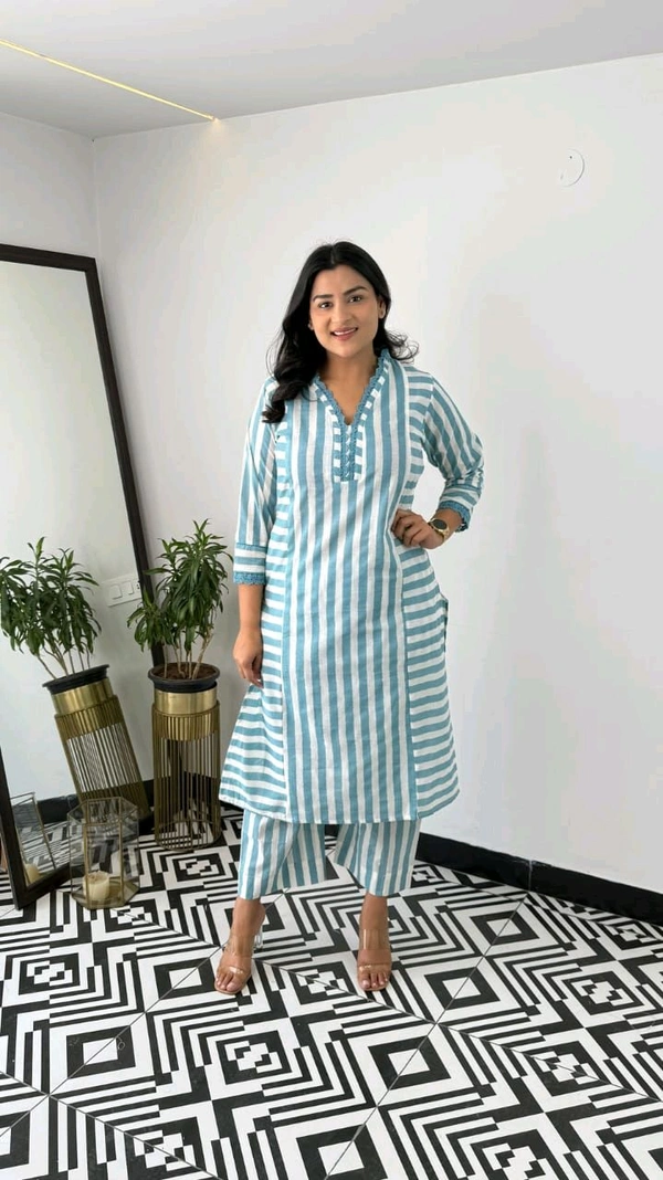 LCW 5682 *New We are Launching a* *beau comfortable
 Cotten Kurti With Pant  - Blue, L-40