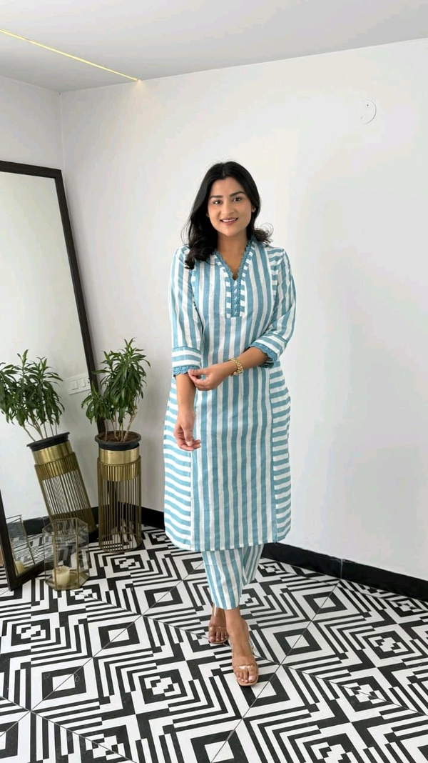 LCW 5682 *New We are Launching a* *beau comfortable
 Cotten Kurti With Pant  - Blue, XL-42