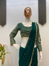 DSS 5687 *NEW READY TO WEAR GEORGETTE RUFFLE LEHENGA SAREE WITH FULL  SLEEV BLOUSE WITH SEQUENCE EMBROIDERY WORK* GEORGETTE  - Free Size