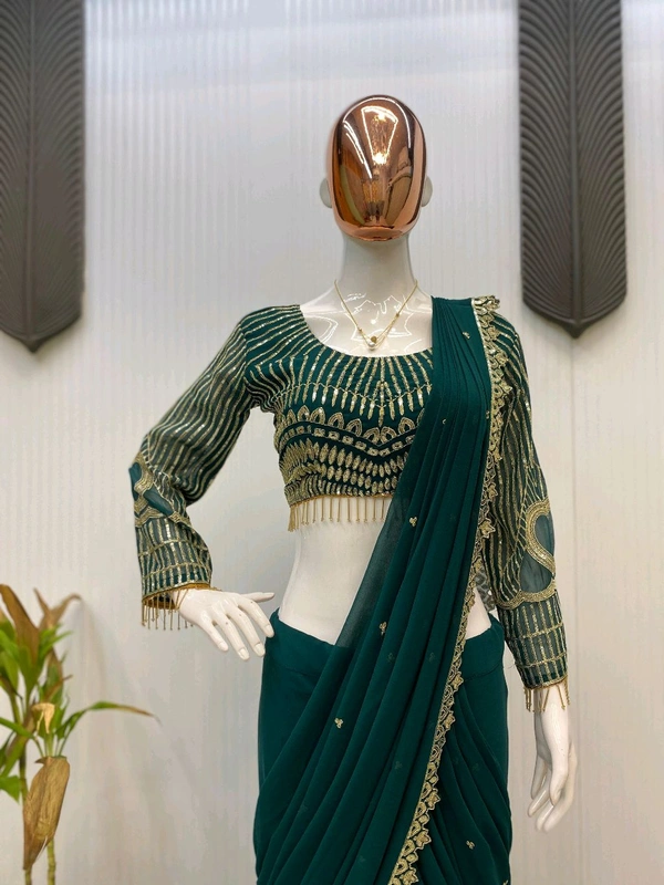 DSS 5687 *NEW READY TO WEAR GEORGETTE RUFFLE LEHENGA SAREE WITH FULL  SLEEV BLOUSE WITH SEQUENCE EMBROIDERY WORK* GEORGETTE  - Free Size