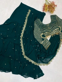 DSS 5687 *NEW READY TO WEAR GEORGETTE RUFFLE LEHENGA SAREE WITH FULL  SLEEV BLOUSE WITH SEQUENCE EMBROIDERY WORK* GEORGETTE  - Free Size