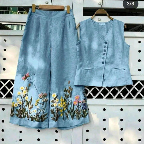 LCW 5688   New cotton Slub Kurta Top & Pant  beautiful colours  embroidery work - lite blue, XL-42