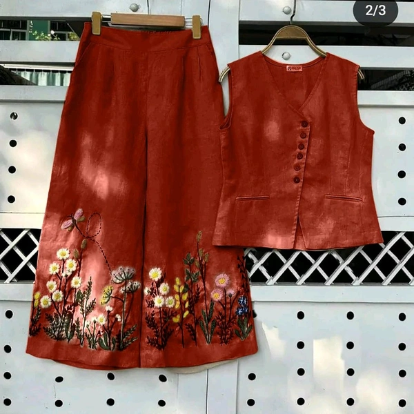 LCW 5688   New cotton Slub Kurta Top & Pant  beautiful colours  embroidery work - Brown, L-40