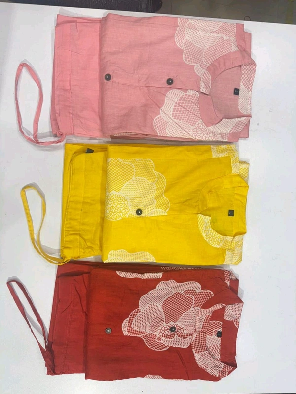 LCW 5689 beautiful a line cord _set Jaipur print  border Design Less work Kurti with side pocket- Pure mal  cotton - Pink, 2XL-44