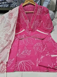 LCW 5690 *New Pink Kurta Pant duppta side hand cut and pant Lace work  - 2XL-44