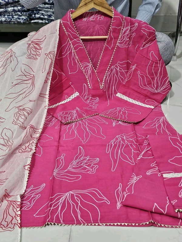 LCW 5690 *New Pink Kurta Pant duppta side hand cut and pant Lace work  - 2XL-44