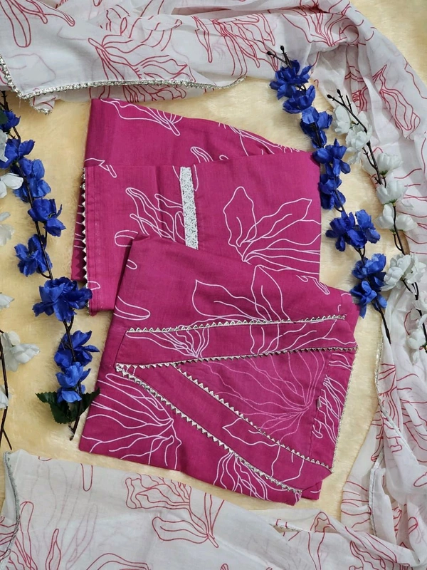 LCW 5690 *New Pink Kurta Pant duppta side hand cut and pant Lace work  - 2XL-44