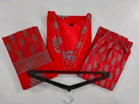 LCW 5691  very pretty and beautiful  Pure Cotton Hand Work  Kurti With Pant Dupatta  - Red, 2XL-44