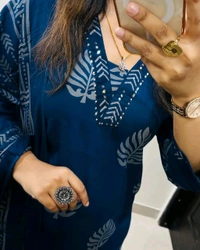 LCW 5691  very pretty and beautiful  Pure Cotton Hand Work  Kurti With Pant Dupatta  - Blue, XL-42