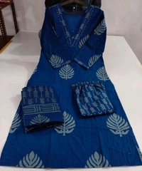 LCW 5691  very pretty and beautiful  Pure Cotton Hand Work  Kurti With Pant Dupatta  - Blue, XL-42