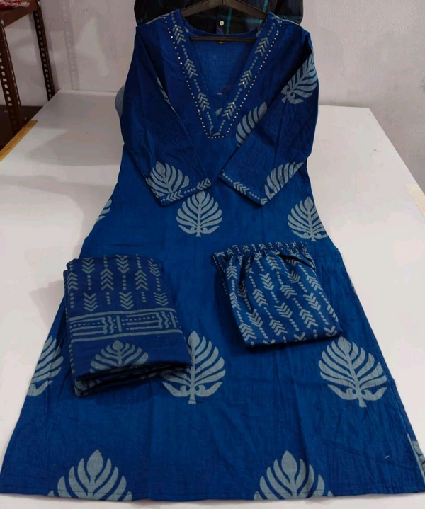 LCW 5691  very pretty and beautiful  Pure Cotton Hand Work  Kurti With Pant Dupatta  - Blue, XL-42