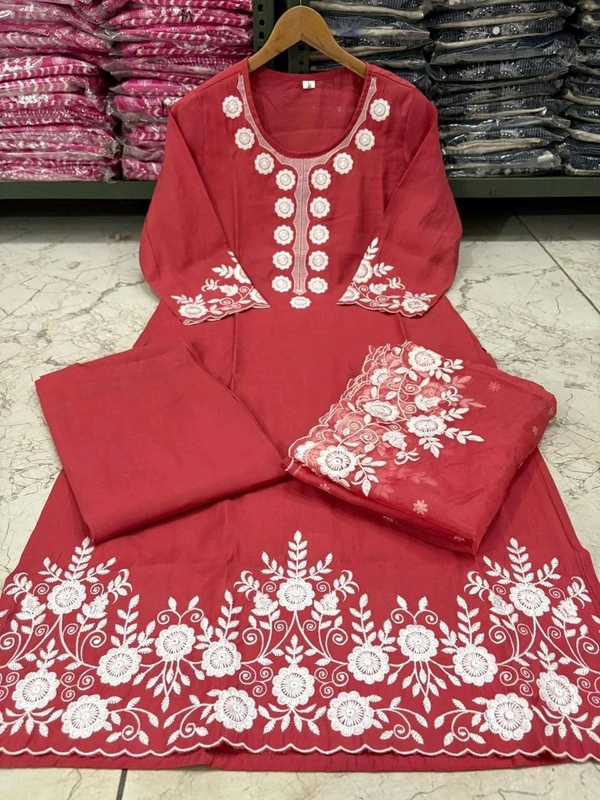 LCW 5693 New*Pure Roman silk suit set With Organza Dupatta  Beautiful Mirror Work  - Orange, XL-42