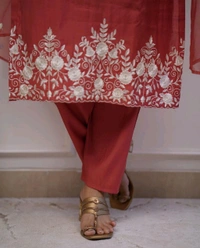 LCW 5693 New*Pure Roman silk suit set With Organza Dupatta  Beautiful Mirror Work  - Orange, 2XL-44