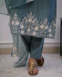 LCW 5693 New*Pure Roman silk suit set With Organza Dupatta  Beautiful Mirror Work  - Blue, M-38
