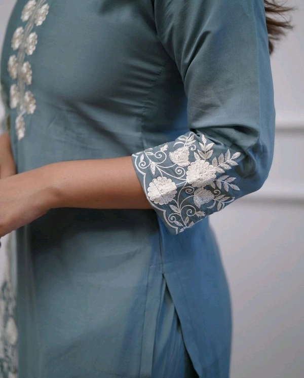 LCW 5693 New*Pure Roman silk suit set With Organza Dupatta  Beautiful Mirror Work  - Blue, XL-42
