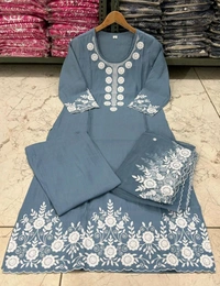 LCW 5693 New*Pure Roman silk suit set With Organza Dupatta  Beautiful Mirror Work  - Blue, XL-42