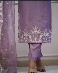 LCW 5693 New*Pure Roman silk suit set With Organza Dupatta  Beautiful Mirror Work  - Purple, 2XL-44